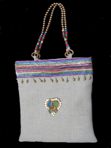 White / Natural Gorgeous Jute Hand Bags