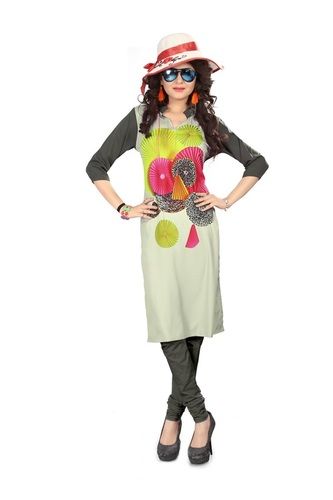 Cream summer style Digital print american crape kurti