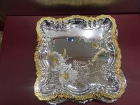 Corporate Gift Mirror Tray - Plastic, 4-6 Cm Size, Silver & Gold Color | Elegant Square Design For Hotel Use