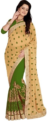 Georgette Embroiered green color Saree