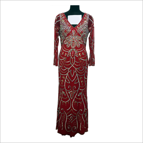 Ladies Red Designer Long Dress