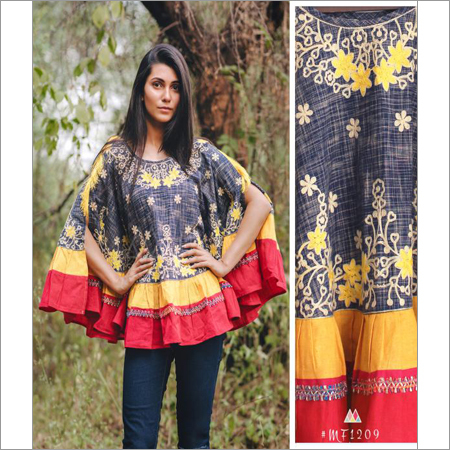 Multi First Ever Full Embroidered Khadi Ponchos For Womans