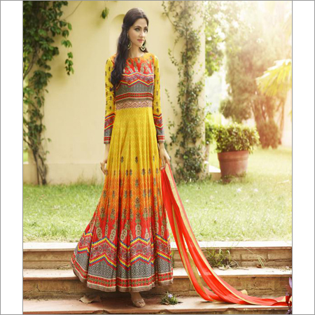 Yellow Ladies Beautiful Designer Fancy Semi Stitch Suits