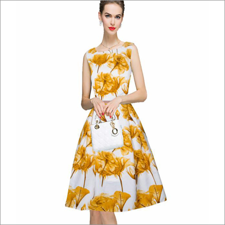 Yellow & White Ladies Designer Exclusive Western Dress