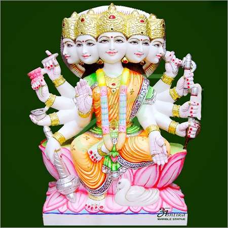Gayatri Mata Marble Moorti - Marble, 20-30cm, White | Hand-Carved, Intricate Detail, Polished Finish, Spiritual Decor