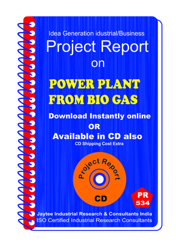 power Plant from Bio Gas establishment project report eBook