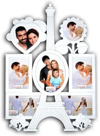 Premium Eiffel Tower Clock - Rectangle Shape, 4-8mm Thick Abs Plastic, Polished Finish | Wall Mounting With Family Photo Frame