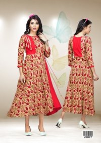 Red printed party wear gown Dress materials