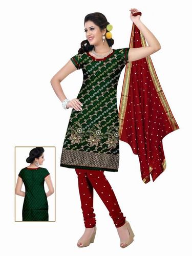 Cotton Polyester Resma Border Dress With Dupatta