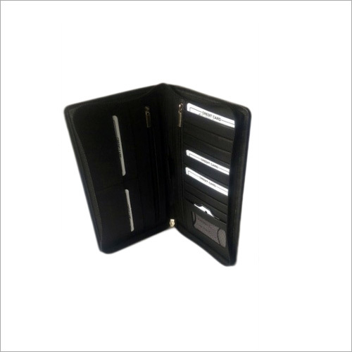 Leather Card Wallet - Genuine Leather, 4x6 Inches, Black | Multiple Card Slots, Zipper Closure, Lightweight, Organized Storage