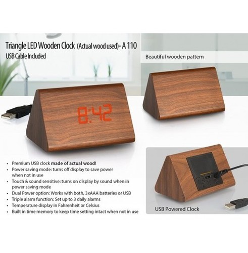 Triangle Led Wooden Clock