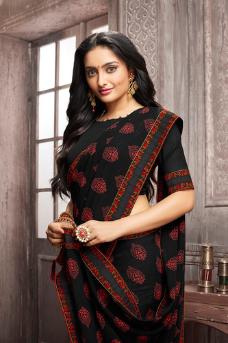 Black Casual Designer Border Saree