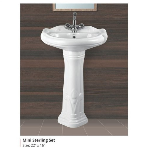 Mini Sterling Pedestal Wash Basin - Ceramic Material, 22x16 Inch Size, Glossy White Finish | Round Shape, Two Piece Structure