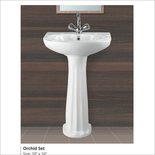 Orchid Set Wash Basin - Ceramic, 20x16 Inch, White Color | Polished Surface, Pedestal Mount, Two-Piece Structure