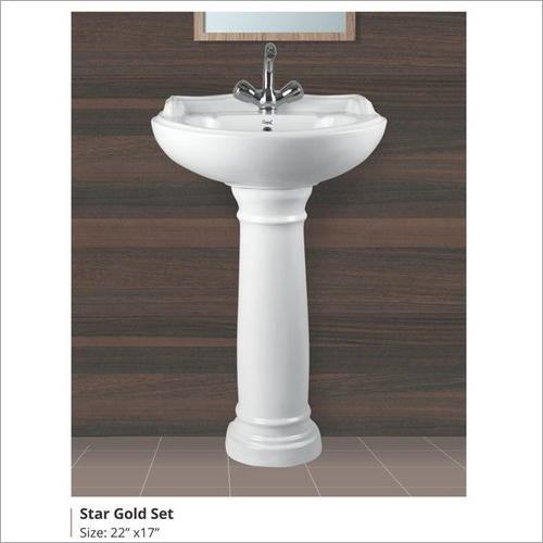 Ceramic Pedestal Sink - 22x17 Inch , White Finish with Polished Surface