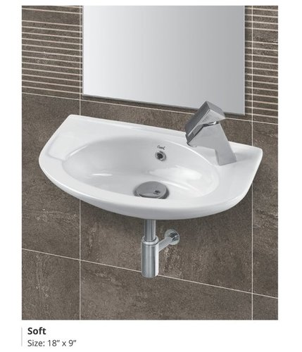 Soft Wash Basin - 18x9 Inch Round, Polished White Ceramic | Wall Mounted, Two Piece Design