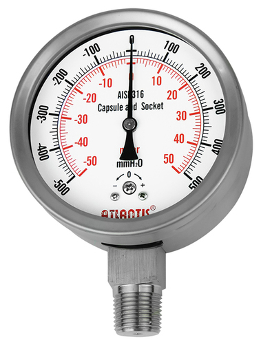Steel Micro Pressure Gauge - Stainless Steel, 4 & 6 Inch Sizes | Accurate Â±3% | Customizable Dial & Scale, Ideal for Gas, Oil, Steam, Water