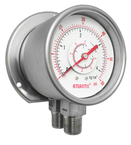 Dual Bourdon Tubes Stainless Steel Differential Pressure Gauge Accuracy: 2.5 (Standard)I 1.6 (Option) %