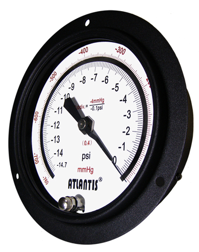 Black Steel Precision Test Pressure Gauge - 6 Inch Dial Copper Alloy IP43 Rated | High Accuracy Knife Edge Pointer Bottom Mount Options Customizable Pressure Units