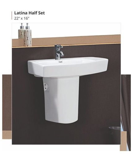 Latina Half Set - Ceramic, 22x16 Inch Round Design | Wall Mounted, Polished White Finish