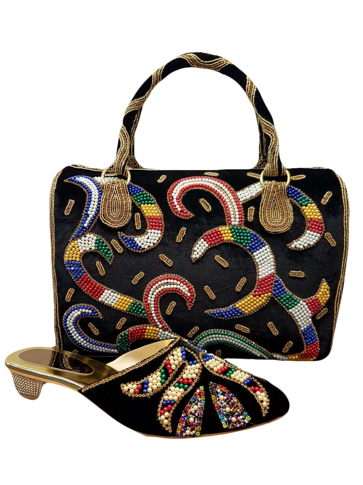 Party Wear Shoe and Bag Set - L 34xB 17xH 21 cm | Elegant Black Design for Women