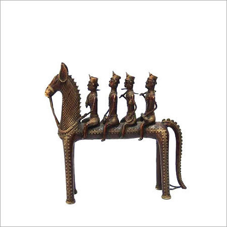 Brass Horse Statue With Men Length: 7 Inch (In)
