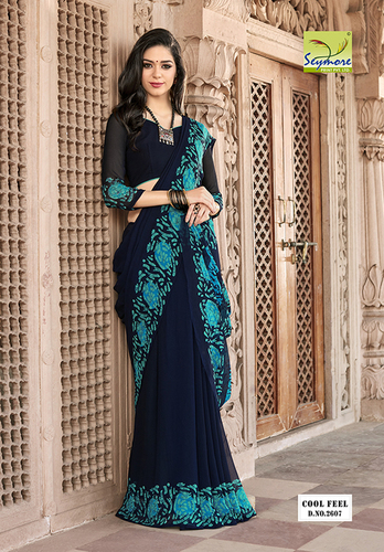 Formal Georgette Saree - Georgette Fabric, Printed Pattern, Black Color | Unique Designs, Vibrant Color Combinations, High Fabric Strength