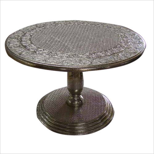Brown White Metal Fitted Round Table