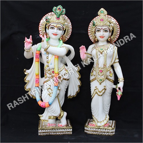 Krishna Jodi Marble Statue - 24in Height, 9in Length | Handmade Makarana Marble, Indian Religious Theme, Decorative Painting Finish