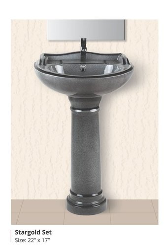 Rustic Wash Basin Pedestal - Black Ceramic, 22x17 Inches Round Shape | Polished Two-Piece Design