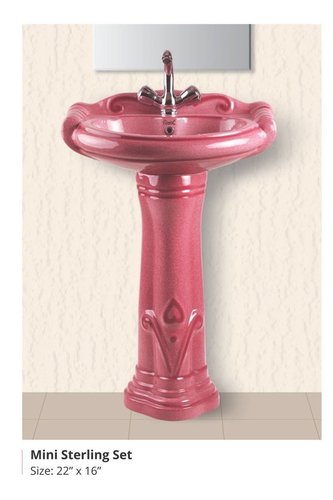 Mini Sterling Set - Ceramic, 22x16 Inches Round Shape , Pink Polished Pedestal Design