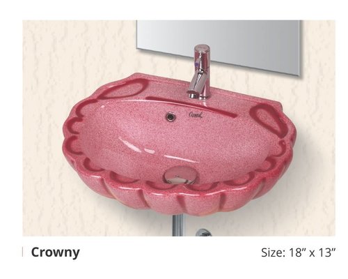 Crowny Wash Basin - Ceramic, 18x13 Inches, Red | Wall Mounted, Polished Finish, Oval Design