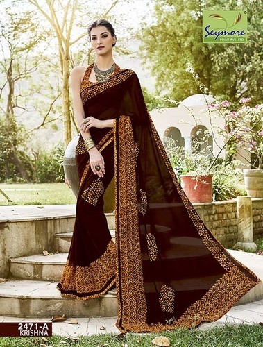 Casual Sarees - Georgette Brocade, Black Printed Bollywood Style | Comfortable to Wear, Elegant Appearance, Fascinating Designs