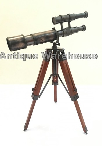Double Barrel Brass Telescope With Tripod Desk Decorative
