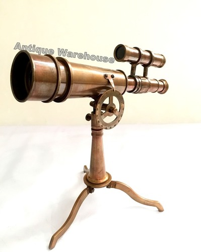 Desk Brass Double Barrel Telescope With Brass Antique Stand