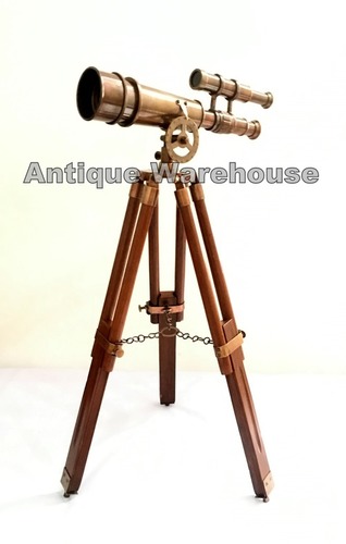 Nautical Handmade Brass Telescope - 10 Inch Antique Finish | Solid Brass and Wood Design Stunning Floor Stand