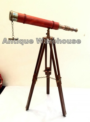 Red Leather Brass Telescope Handmade Tripod