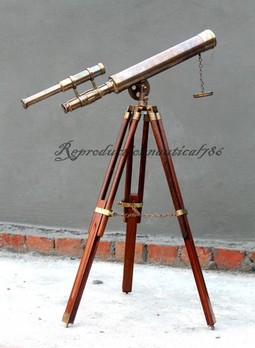Double Barrel Handmade Brass Antique Telescope With Tripod