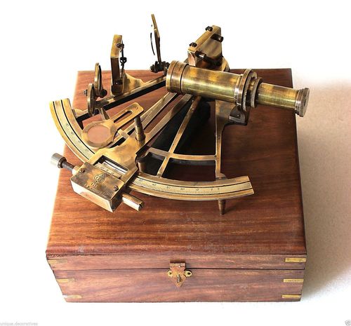 Antique Finish Solid Brass Sextant With Wooden Box