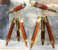 Vintage Solid Brass Telescope With Wooden Tripod Nautical Navy Ship Telescope