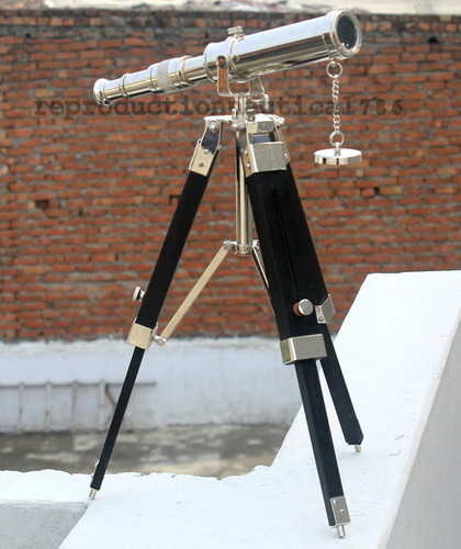 Handmade Vintage Telescope - Brass & Wood, 9-Inch Closed Height, 15-Inch Maximum Height, Elegant Nautical Design with Tripod Support