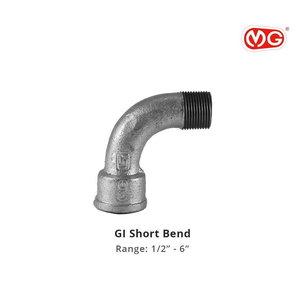 GI Short Bend 1/2 Inch - Malleable Iron & Brass, Socket Joint | Round Shape, ISI Marked, Zinc Coated, Compliant with IS: 1879 Standards