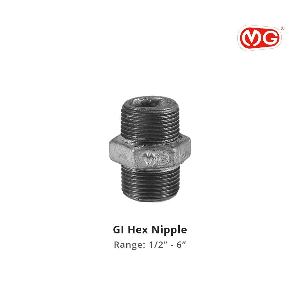 GI Hex Nipple 1/2 Inch - Brass & Malleable Iron Material, Round Shape, ISI Marked, Socket Joint, Zinc Coating, Standard IS: 1879