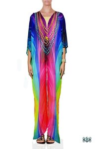 Digital Printed Long Satin Kimono Jacket Bust Size: 65 Inch (in)