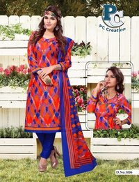 Red & blue printed dress material Shofiya