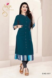 Ladies Designer Kurtis - Cotton, L/xl/xxl Sizes, Green Color | Modern Style, Long Sleeve, Alluring Prints, Quick Dry, Cool Dry Feature