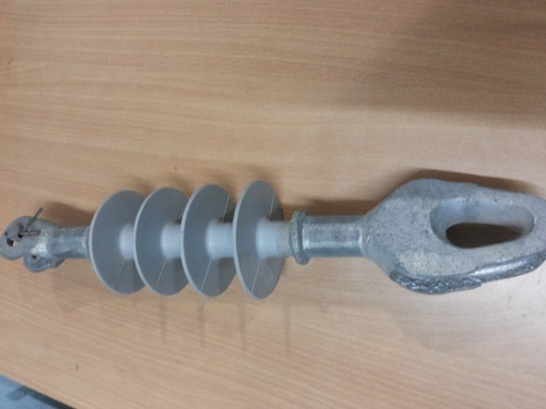Polymer Dead End Insulator - Silicone Material, 200mm Rod Length, 16mm Rod Diameter, Grey Color, Rated Voltage 11kV, Application for Power Distribution HT Line | Features Light Weight, High Strength-to-Weight Ratio, Flash Over Protection in Wet & Dry Conditions