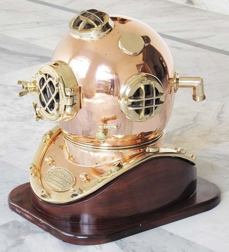 Brass Diving Armour Helmet With Wooden Base
