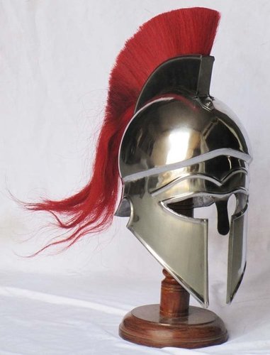 Corinthian Armour Helmet With Red Plume - 18 Gauge Mild Steel, Inner Liner, 69 cm Circumference | Well Polished Finish