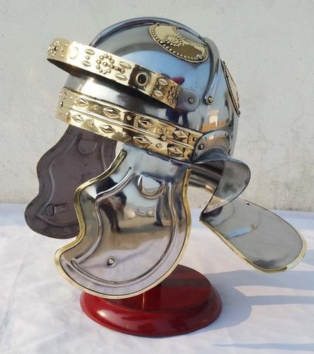 Medieval Roman Centurion Gallic Helmet Italic Besancon Helmet With Wooden Stand